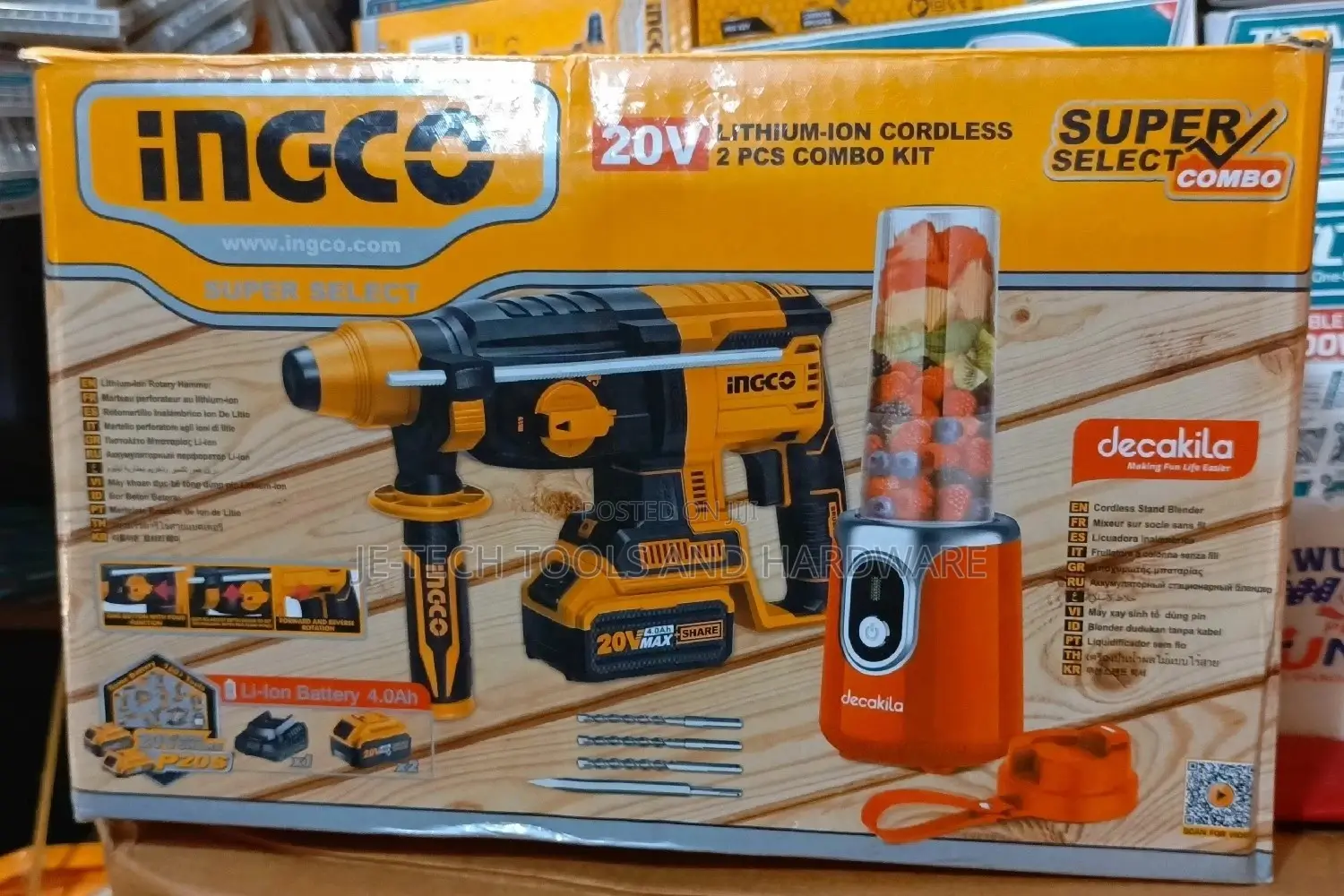 Ingco Lithium -Lon Cordless Combo Kit - 20v Rotary Hammer