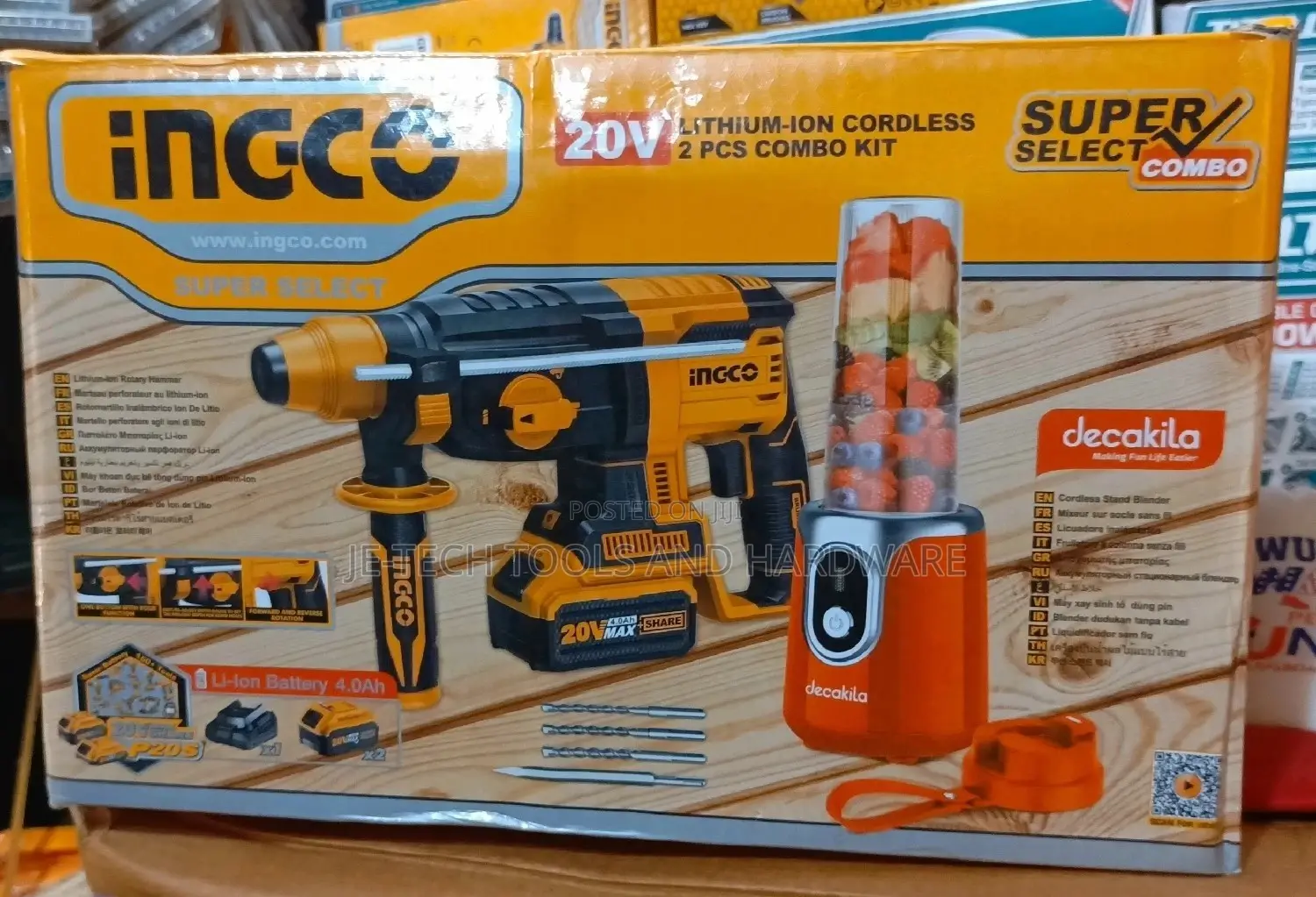 Ingco Lithium -Lon Cordless Combo Kit - 20v Rotary Hammer