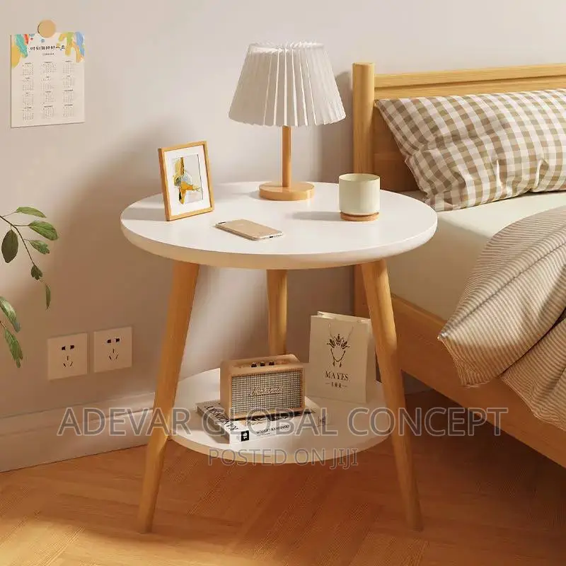 2 Steps Small Round Wood Modern Sofa Side Corner Tea Table