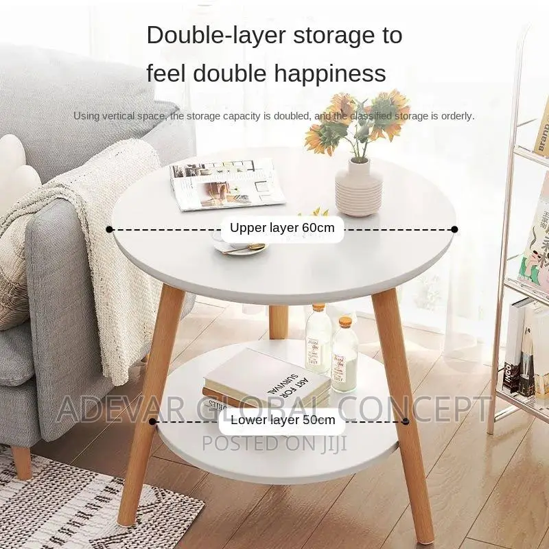 2 Steps Small Round Wood Modern Sofa Side Corner Tea Table