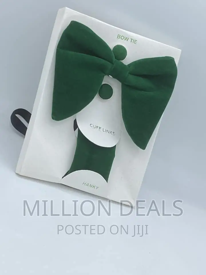 Classic Stylish Unique Men's Bow Tie N Cufflinks Green