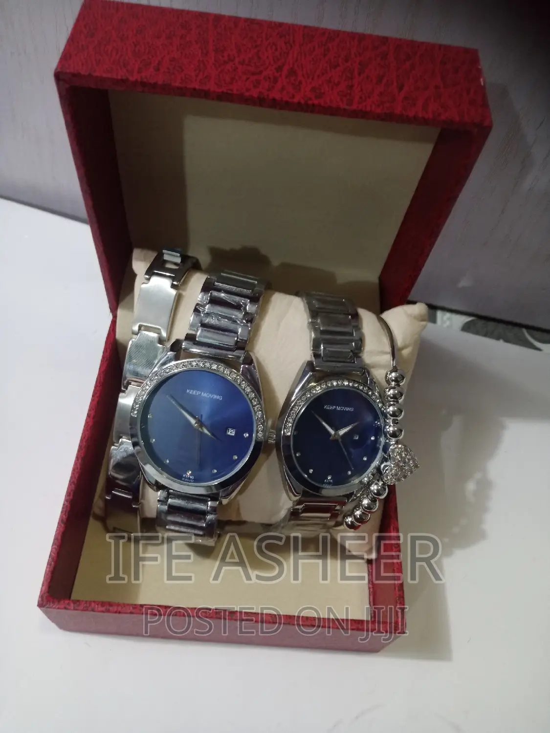 Couples Set of Silver Wrist Watch With Bracelets - Silver