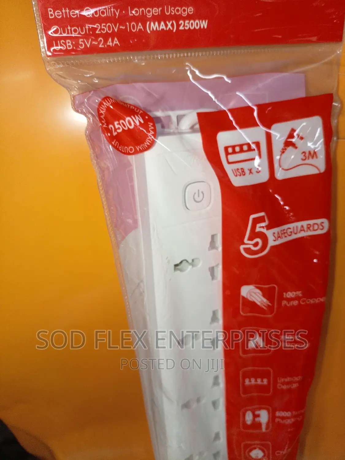 2500w 5 Ways and 3 USB Itel Extension Socket