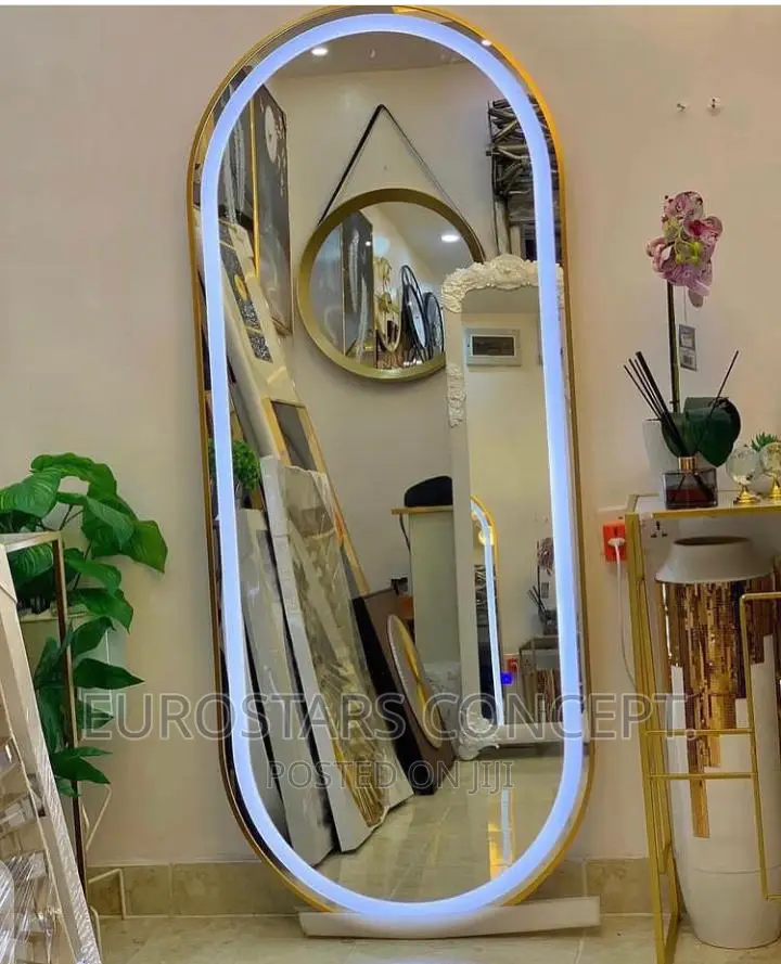 Long Gold Mirror With LED Lights