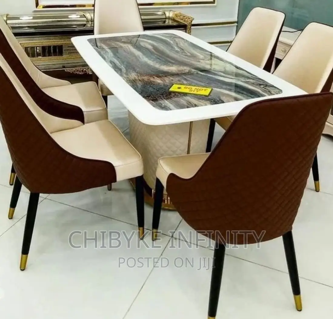 6-Seater Royal Marble Dining Table With 6-Exotic Chairs