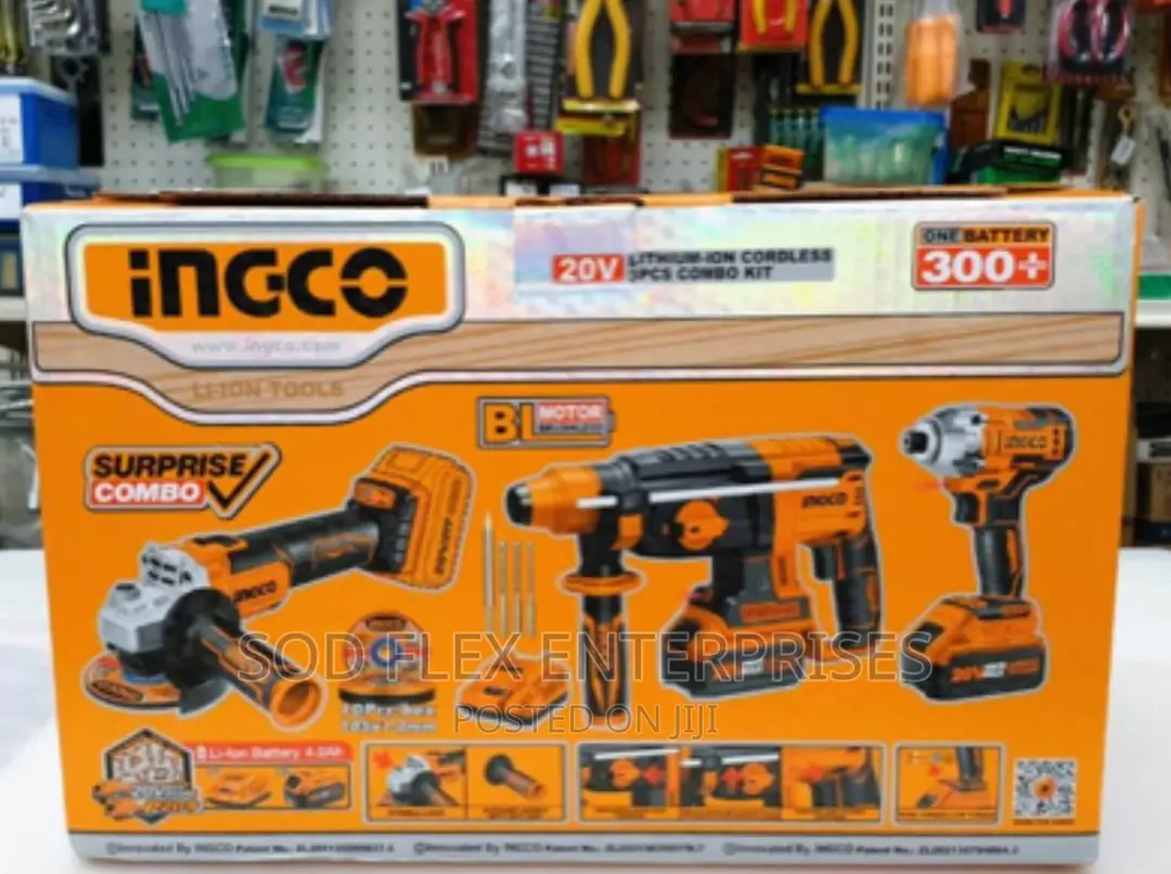 20v 3 Combo Ingco Hammer Drill, Impact Wrench, Grinder