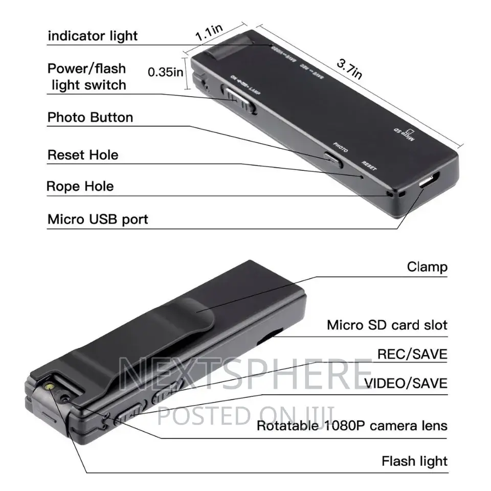 A3 1080P HD Mini Body Camera Pocket Video Spy Hidden Camera