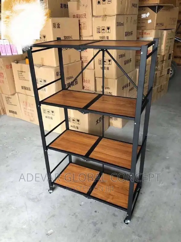 4 Layers Foldable Wood Top Shelf