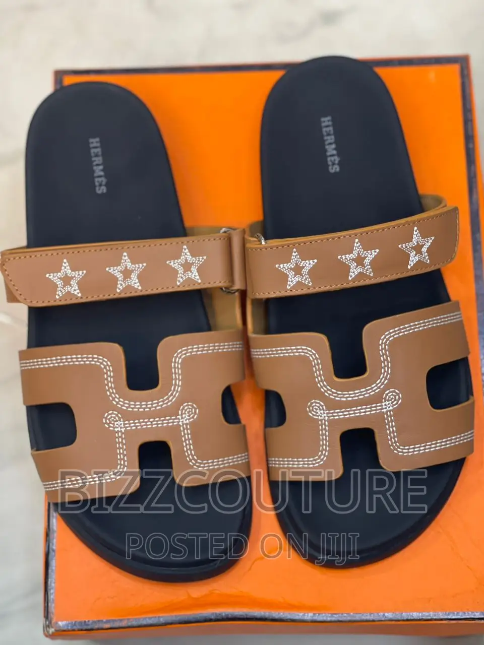 Original HERMES Leather Slippers Available in Store