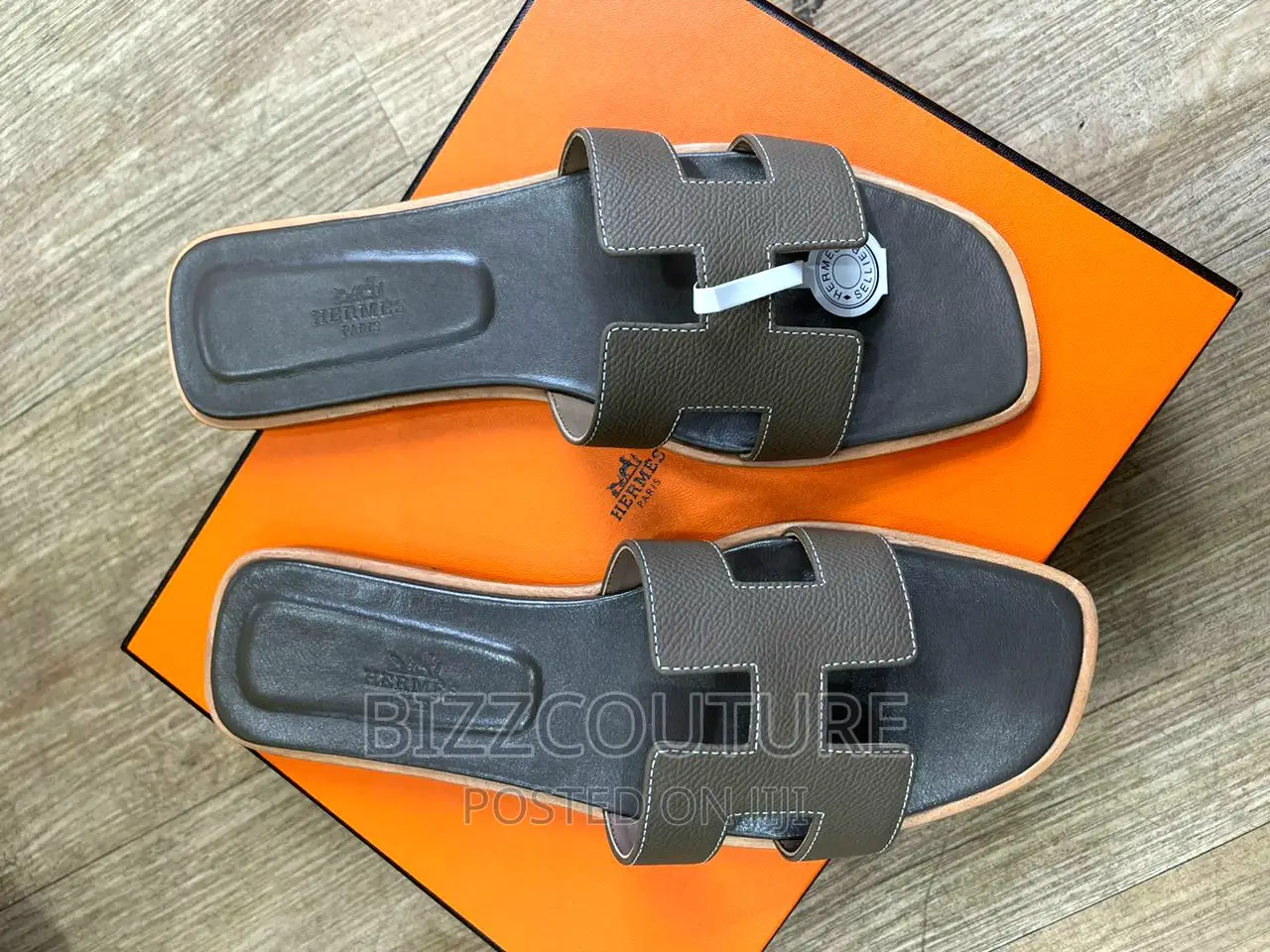 Original HERMES Leather Slippers Forladies Available Instore