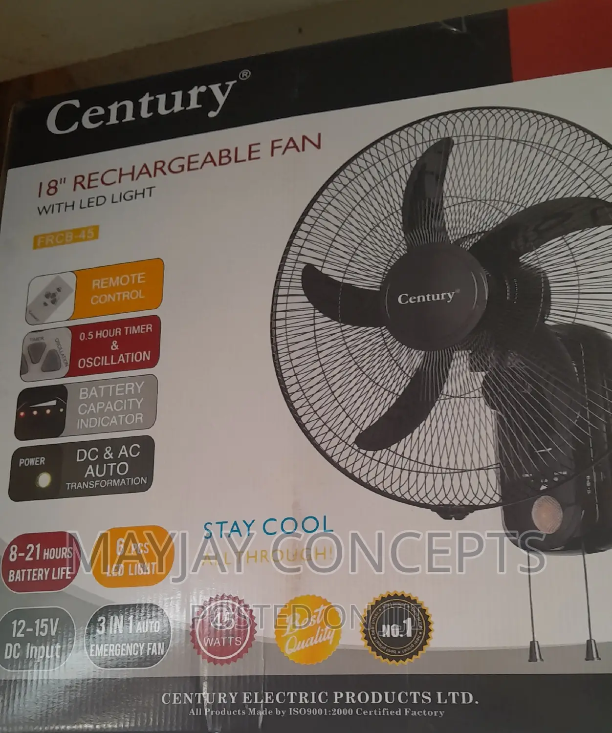 3in1 18inches Rechargeable Ac/Dc Wall Fan-Supports Solar Cha