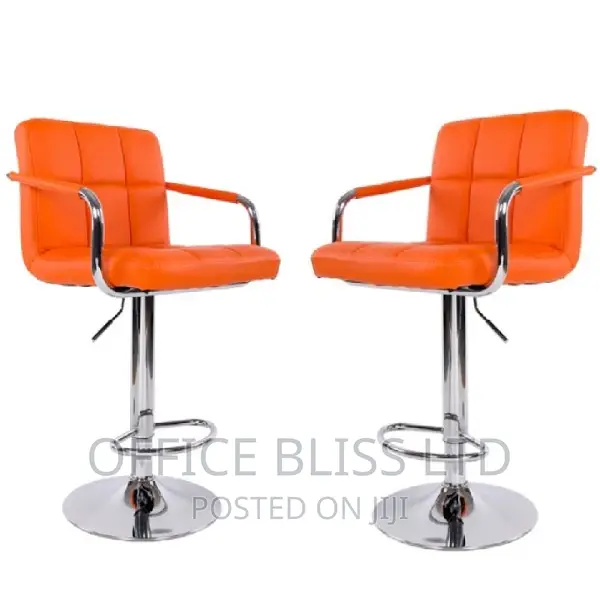 Set of 2 Adjustable High Bar Stools - ORANGE