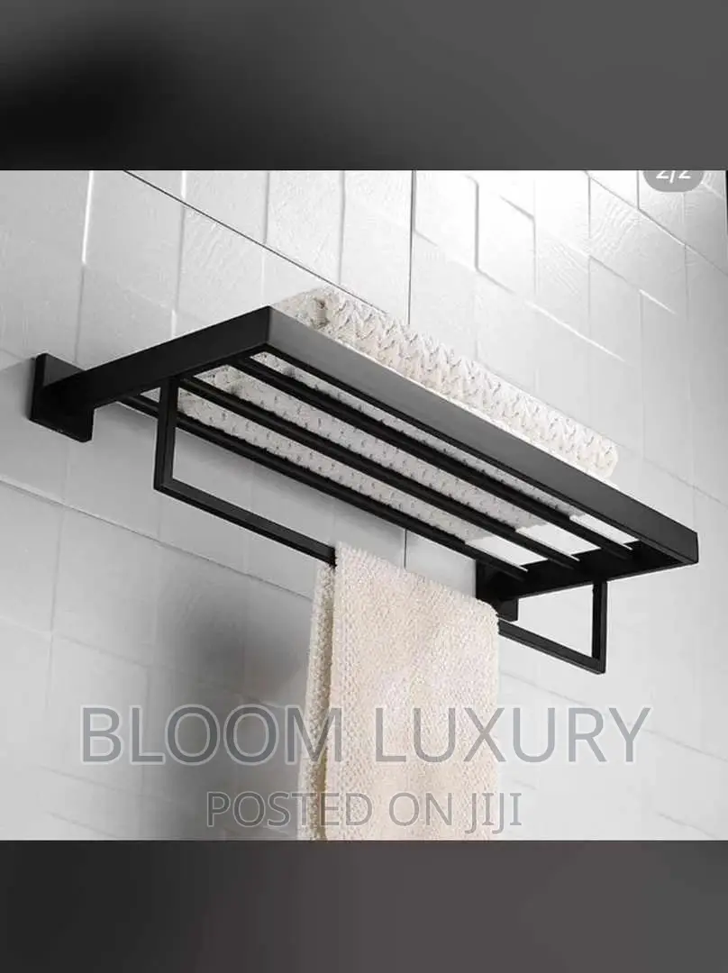 Rust Free Chrome and Black Square Towel Rack