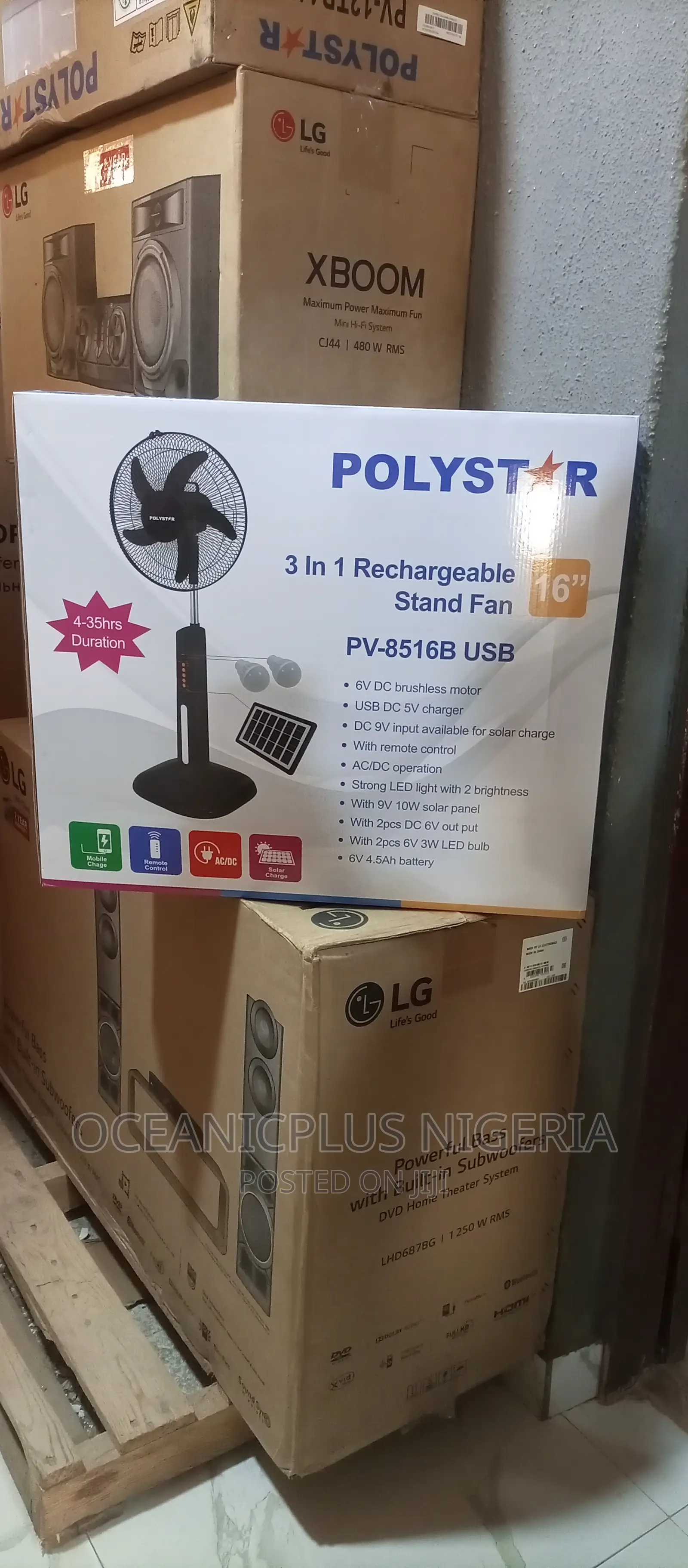 Polystar (Pv-8516b) Brand New 16inches Rechargeable Fan