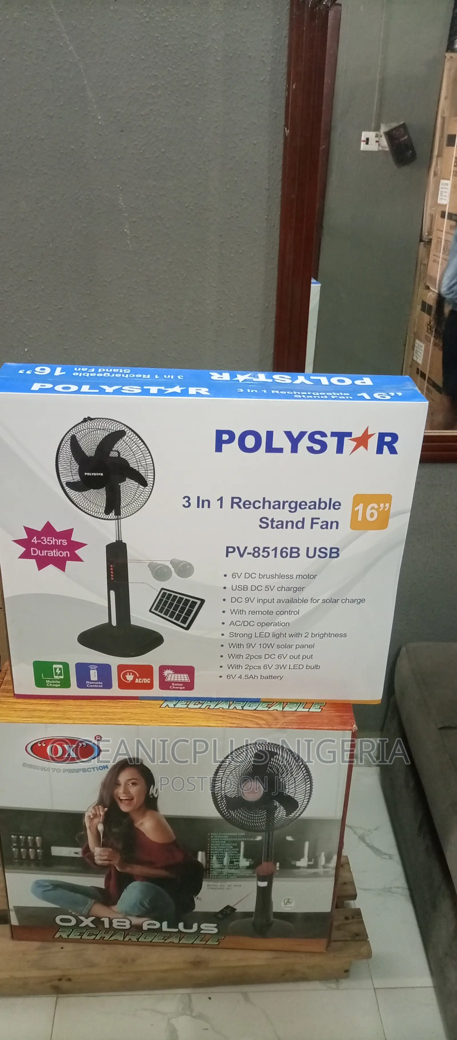 16'' Polystar USB Rechargeable Fan -Pv- 8516B
