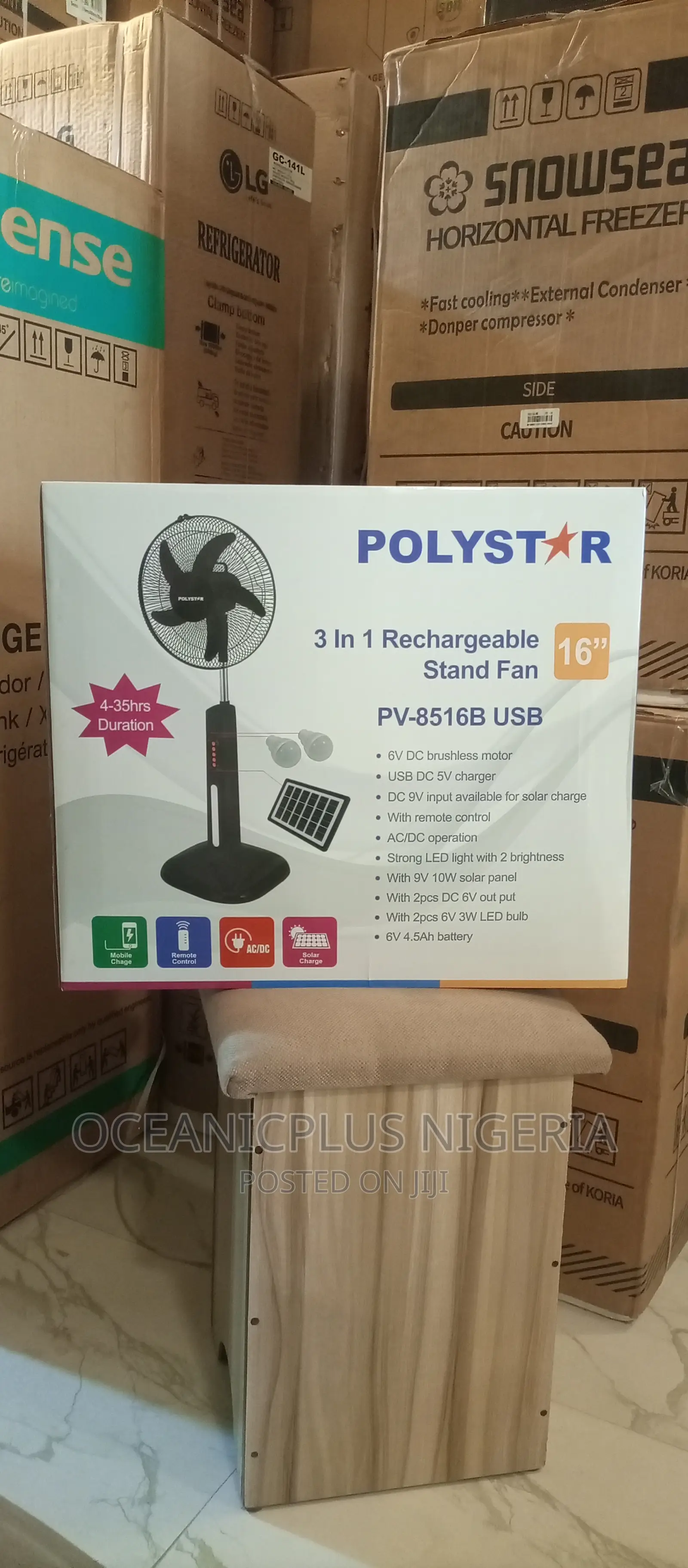 Durable 3 in 1 Polystar Rechargeable Fan 16 Inches