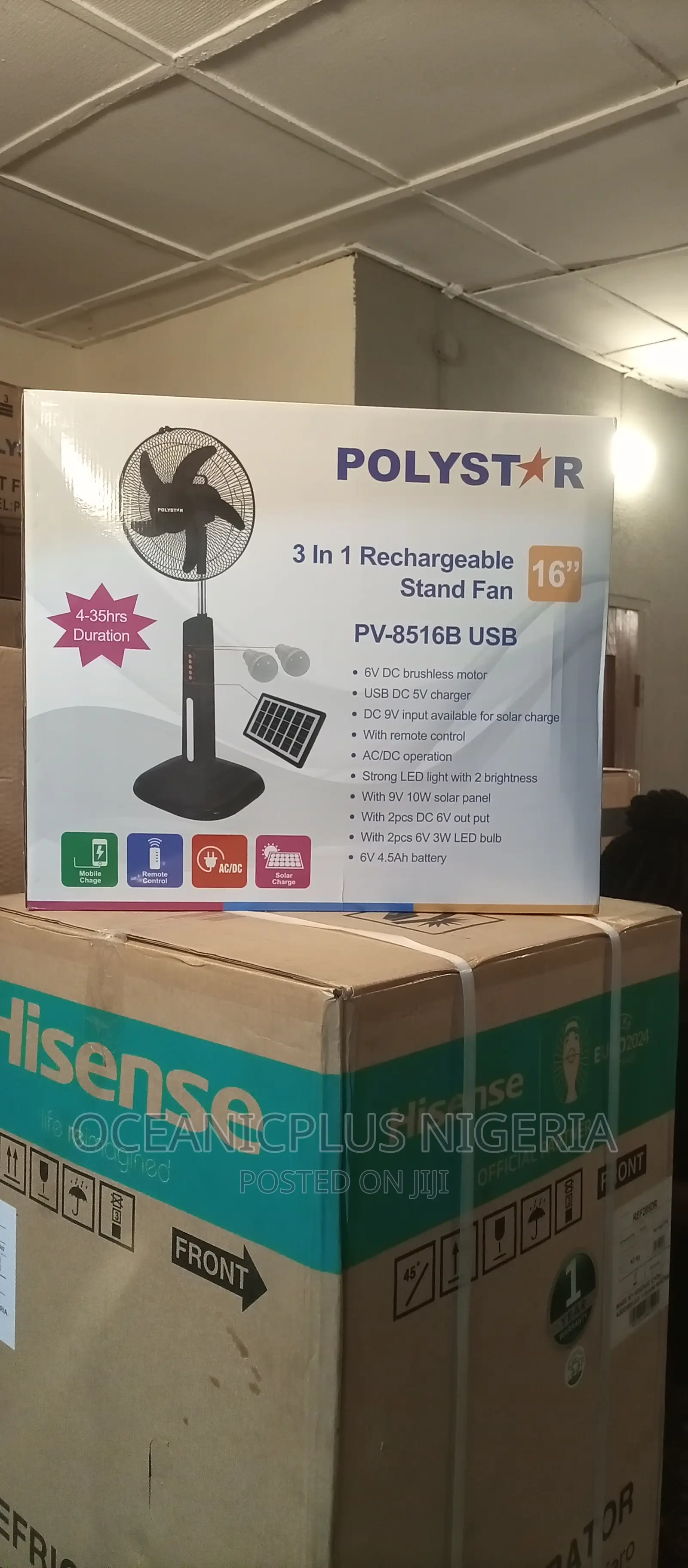 Brand New Polystar 16"Inch With Solar Panel/Rechargeable Fan