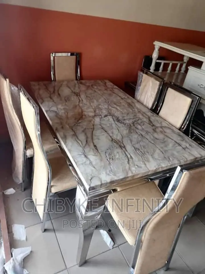 Quality 6-Seater Marble Dining Table With 6-Exotic Chairs