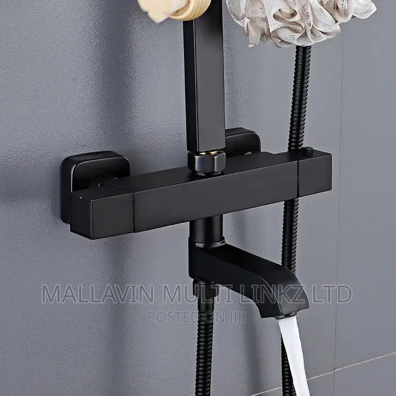Matte Black Thermostatic Shower Set With Storage Shelf