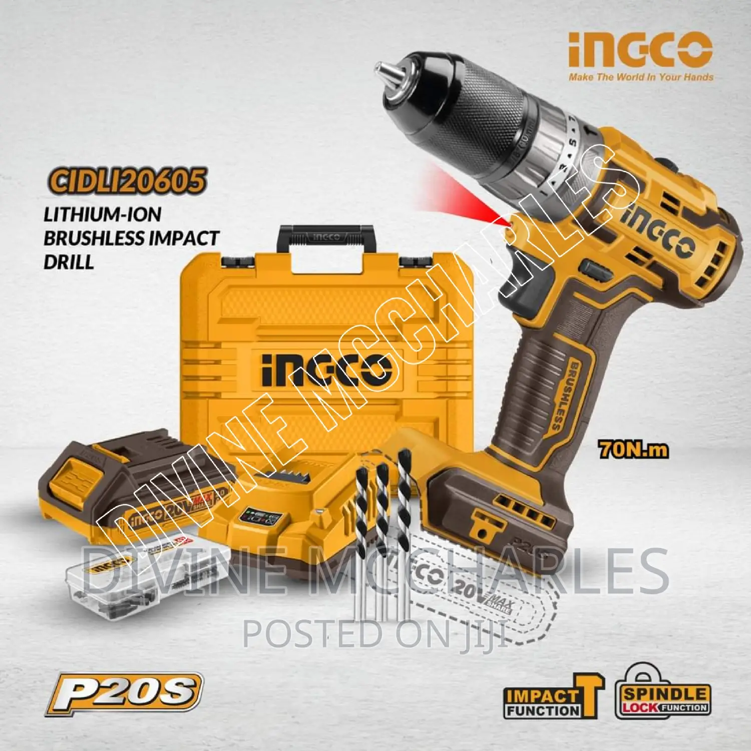 Cidli20605 Ingco 20v Brushless Motor Impact Drill