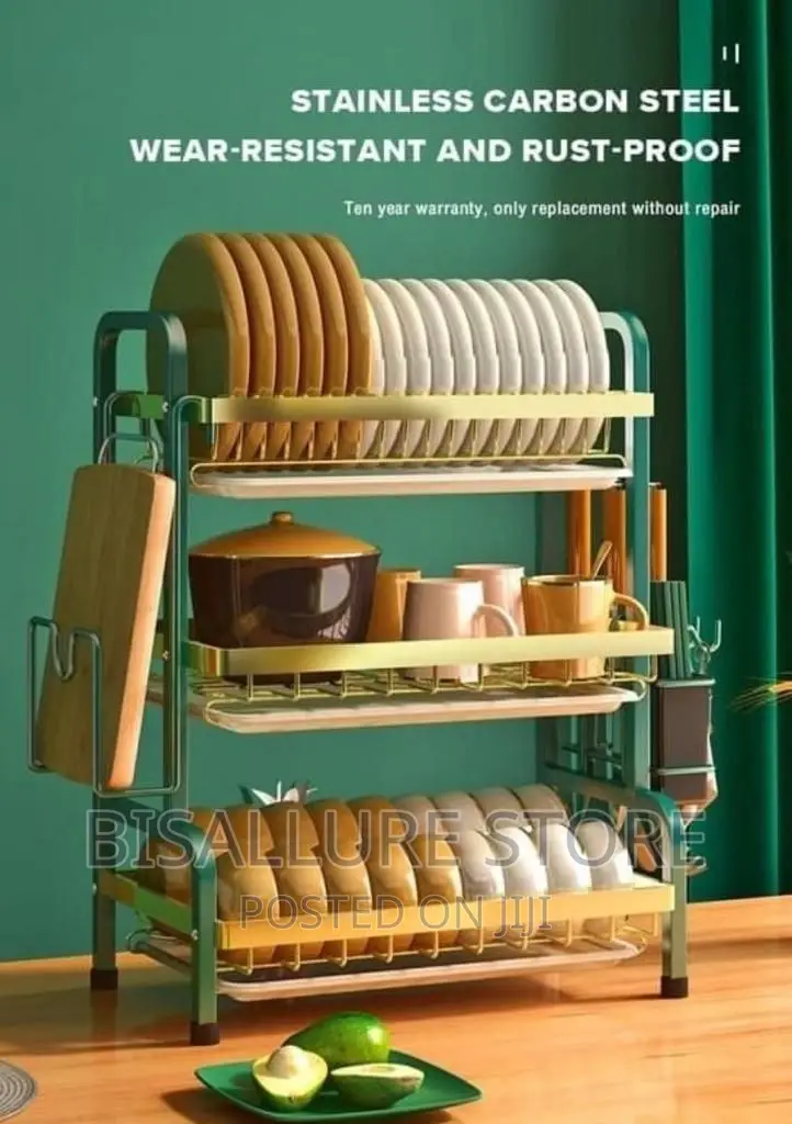 3 Step Black And Gold Plate Rack