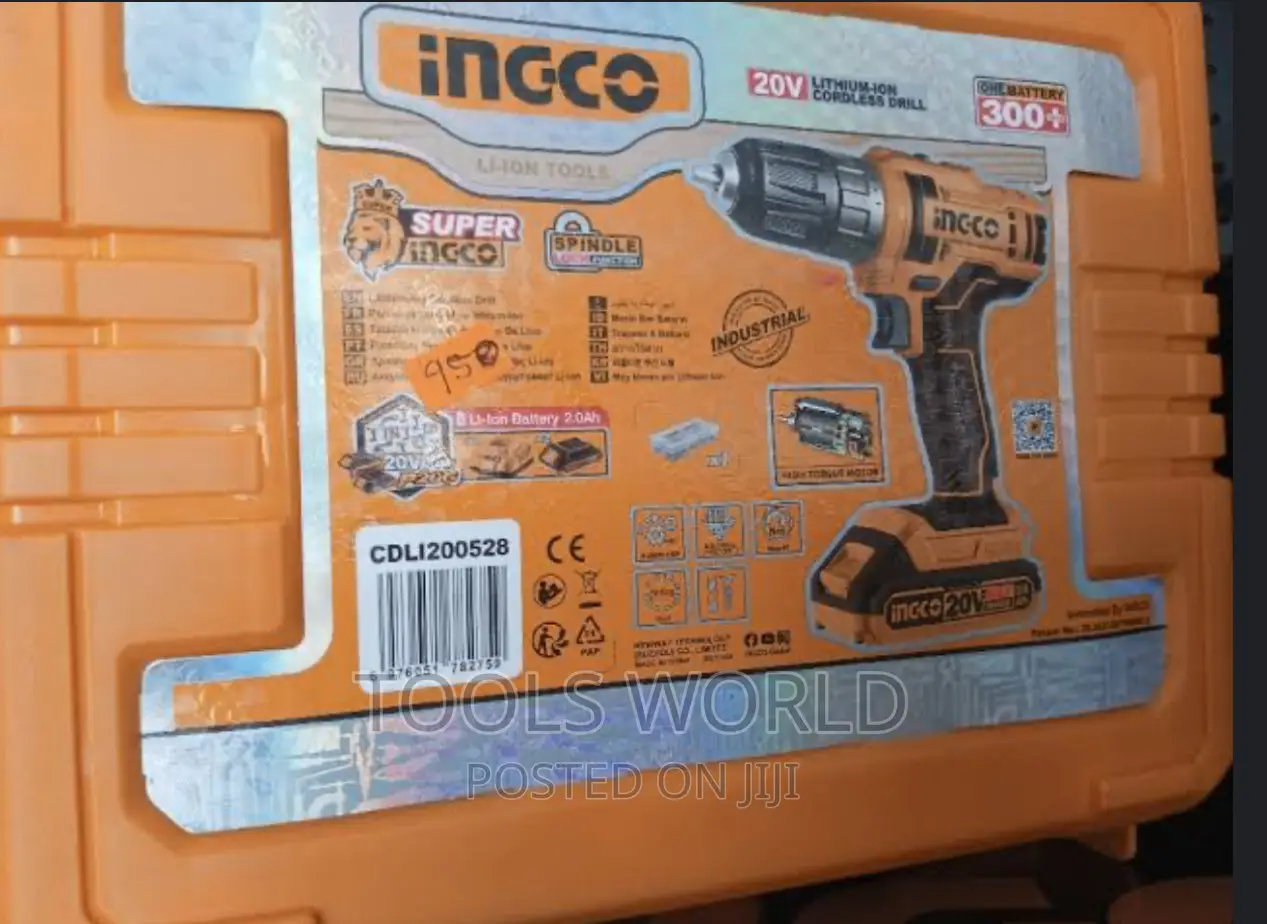 Ingco 20V Cordless Drill 45nm + 2.0ah Batteries, Charger