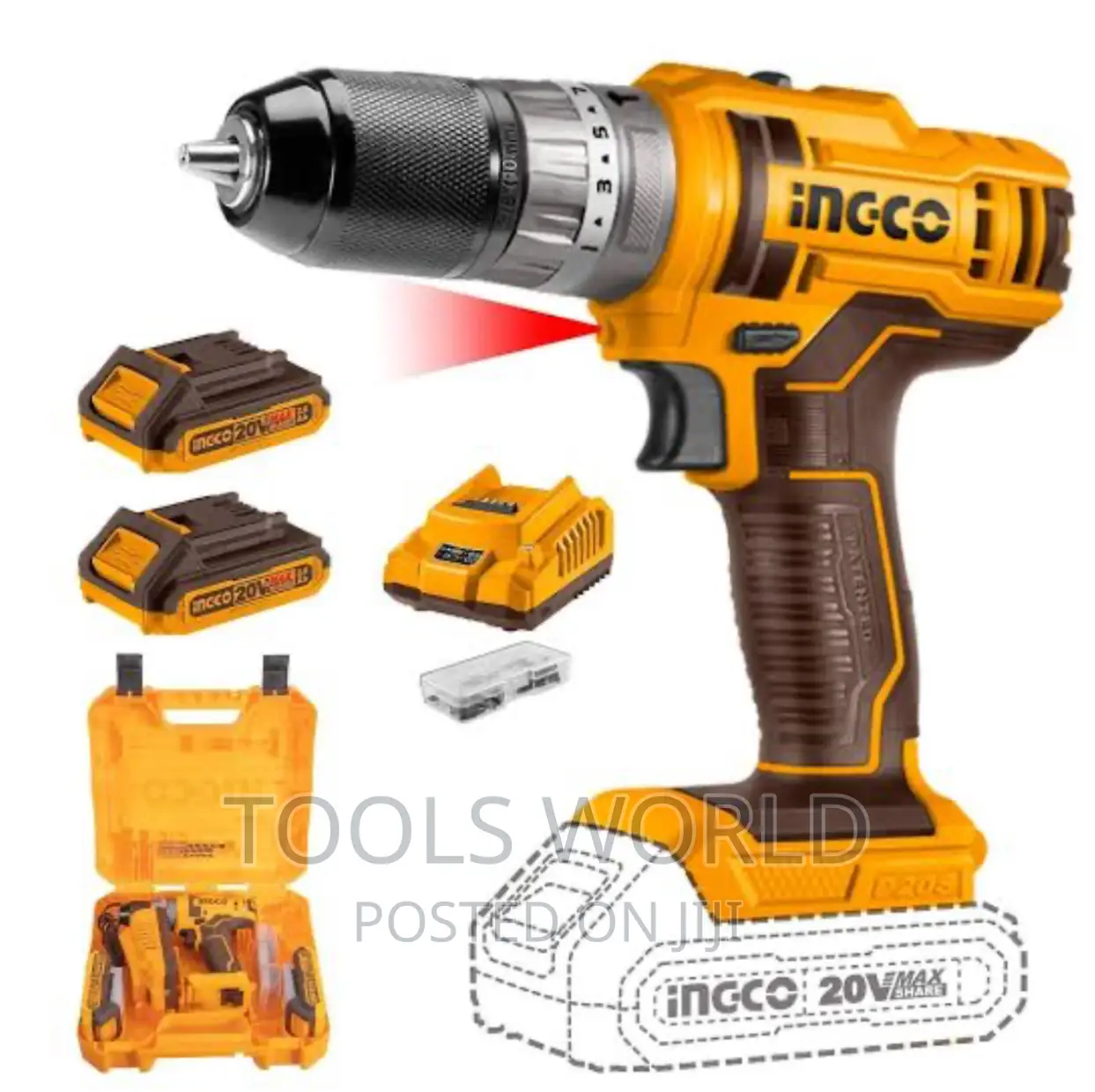 Ingco Lithium-Ion Brushless Cordless Hammer Impact Drill