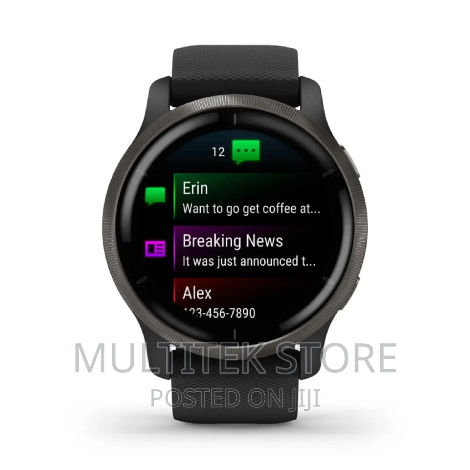 Venu 2 Slate Stainless Steel Bezel With Black Case and Leath