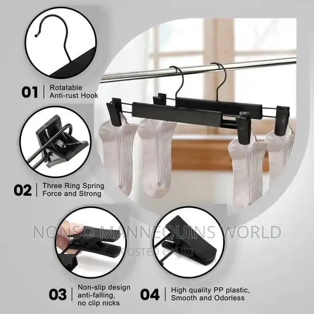 Plastic Black Hangers With Clips