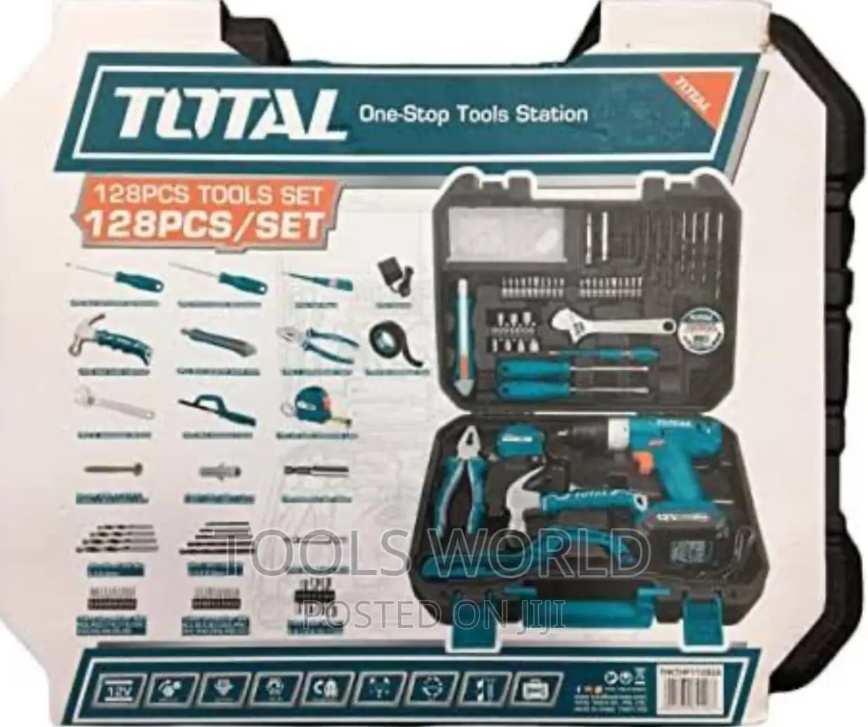 Total 128 Pieces Tool Set With 12V Li-Ion Cordless Drill THK
