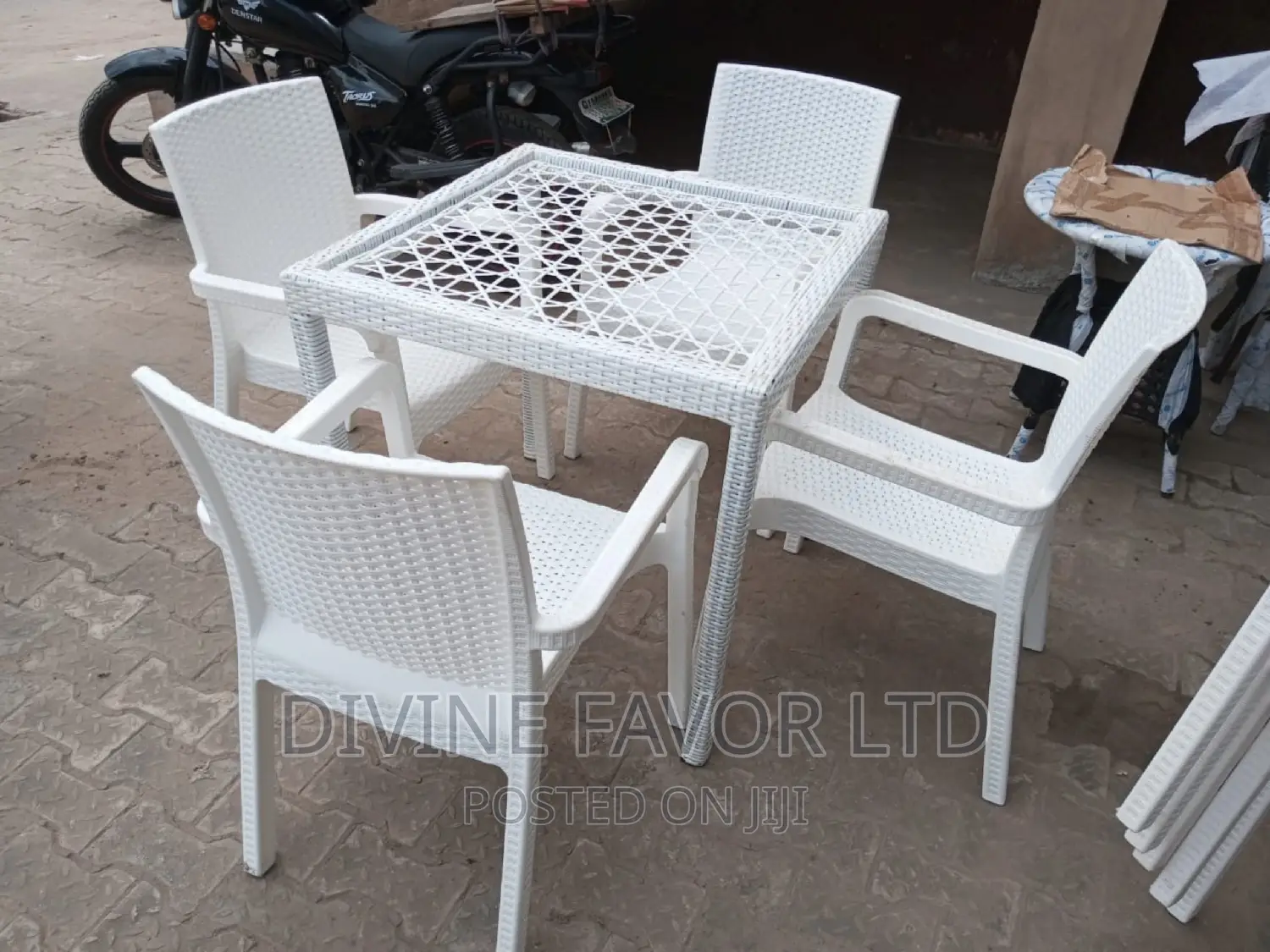 White Outdoor Set With Glass Top