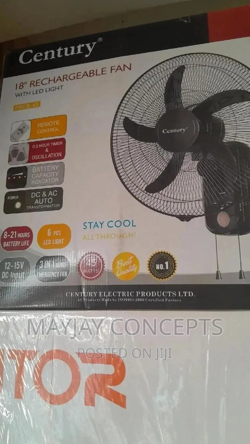 3in1 18inches Rechargeable Ac/Dc Wall Fan-Supports Solar Cha