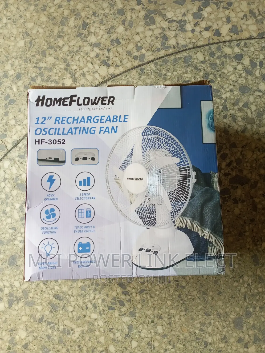 "12" Table Rechargeable Oscillating Fan