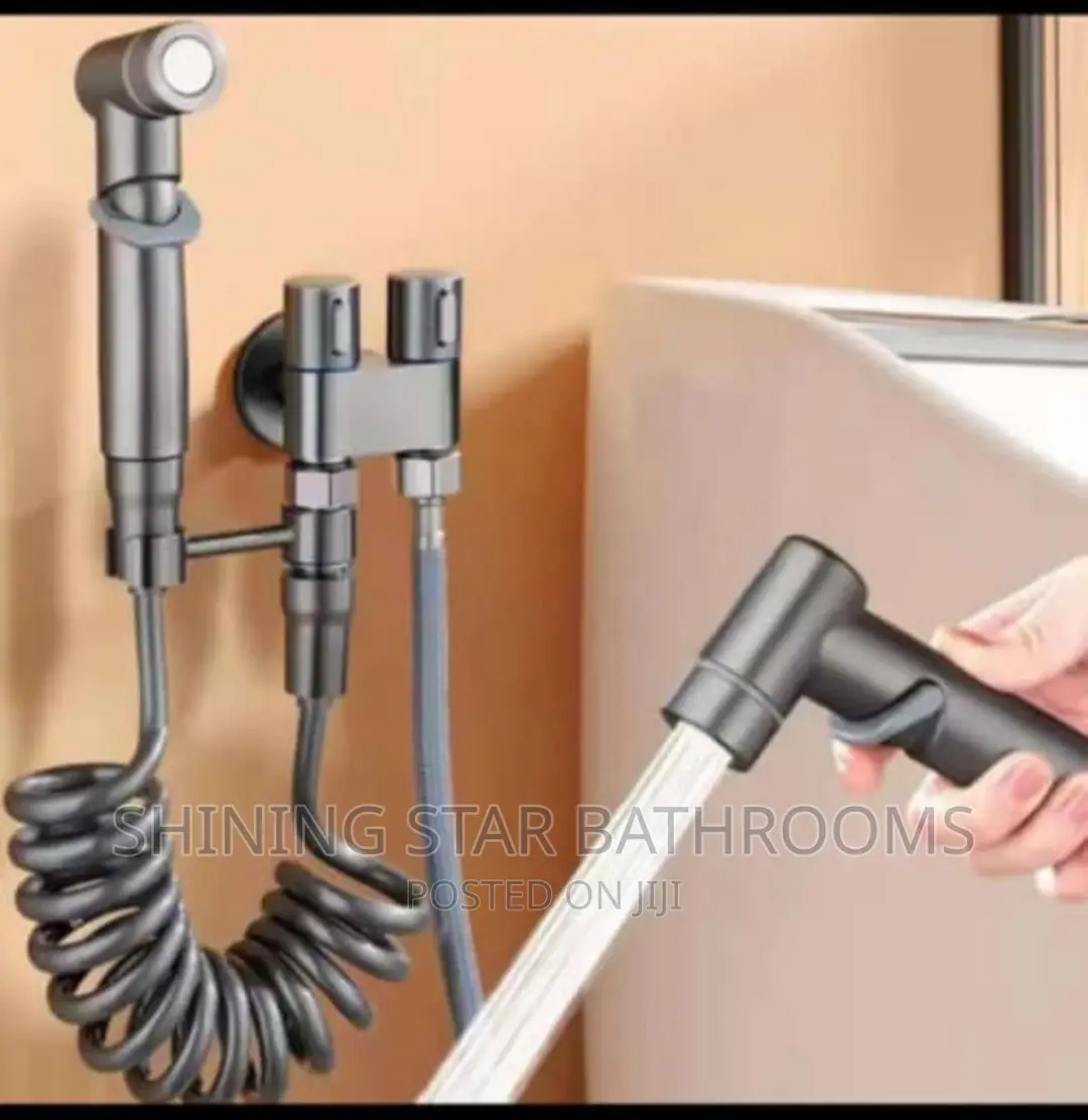Gun Grey Double Control Angle Valve With Pressing Shower