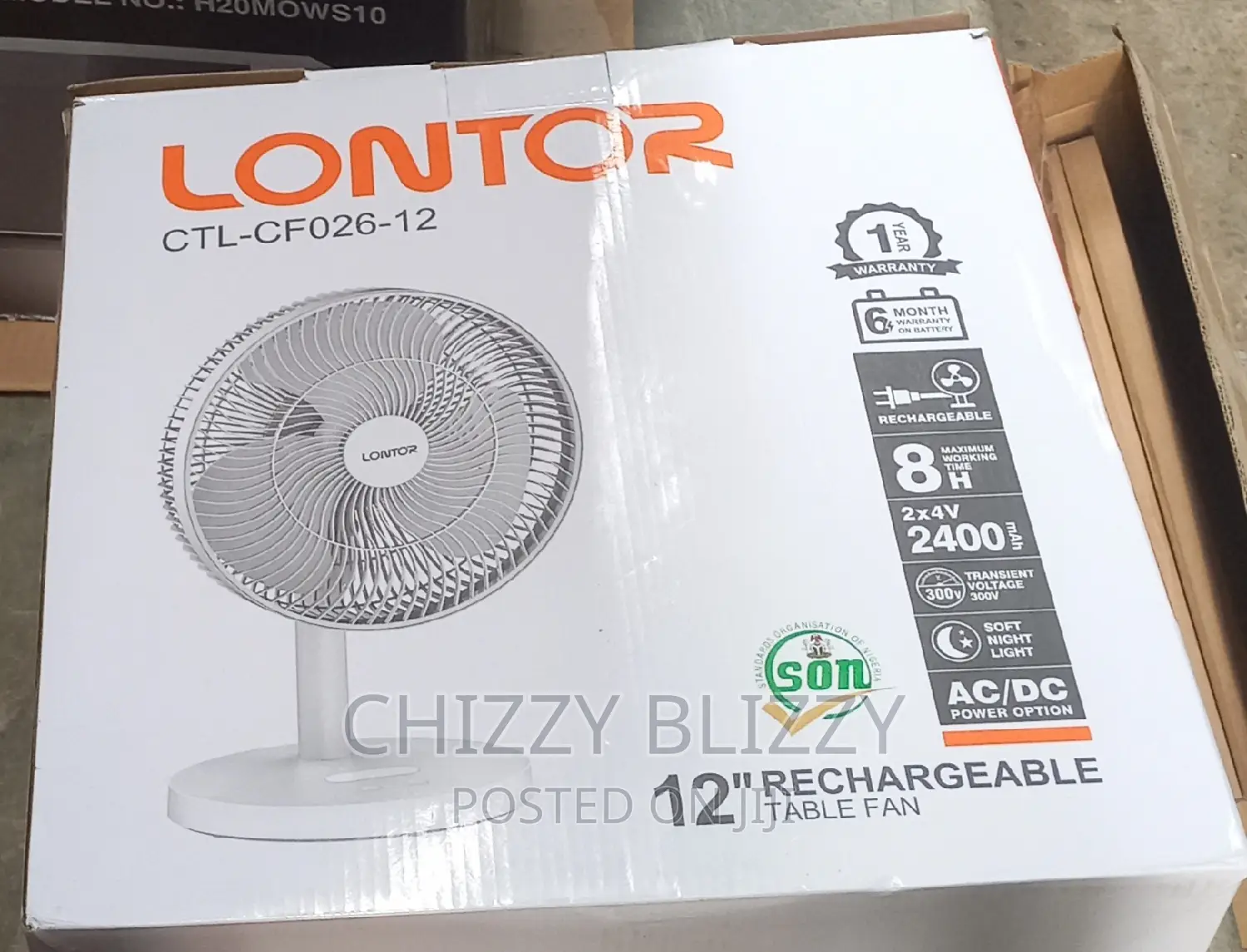 Lontor Rechargeable Table Fan 12 Inches
