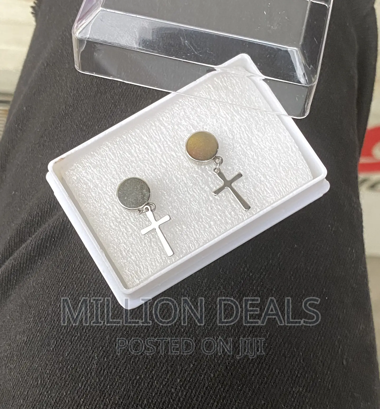 Magnetic Polished Stainless Steel Drop Cross Men’S Earring