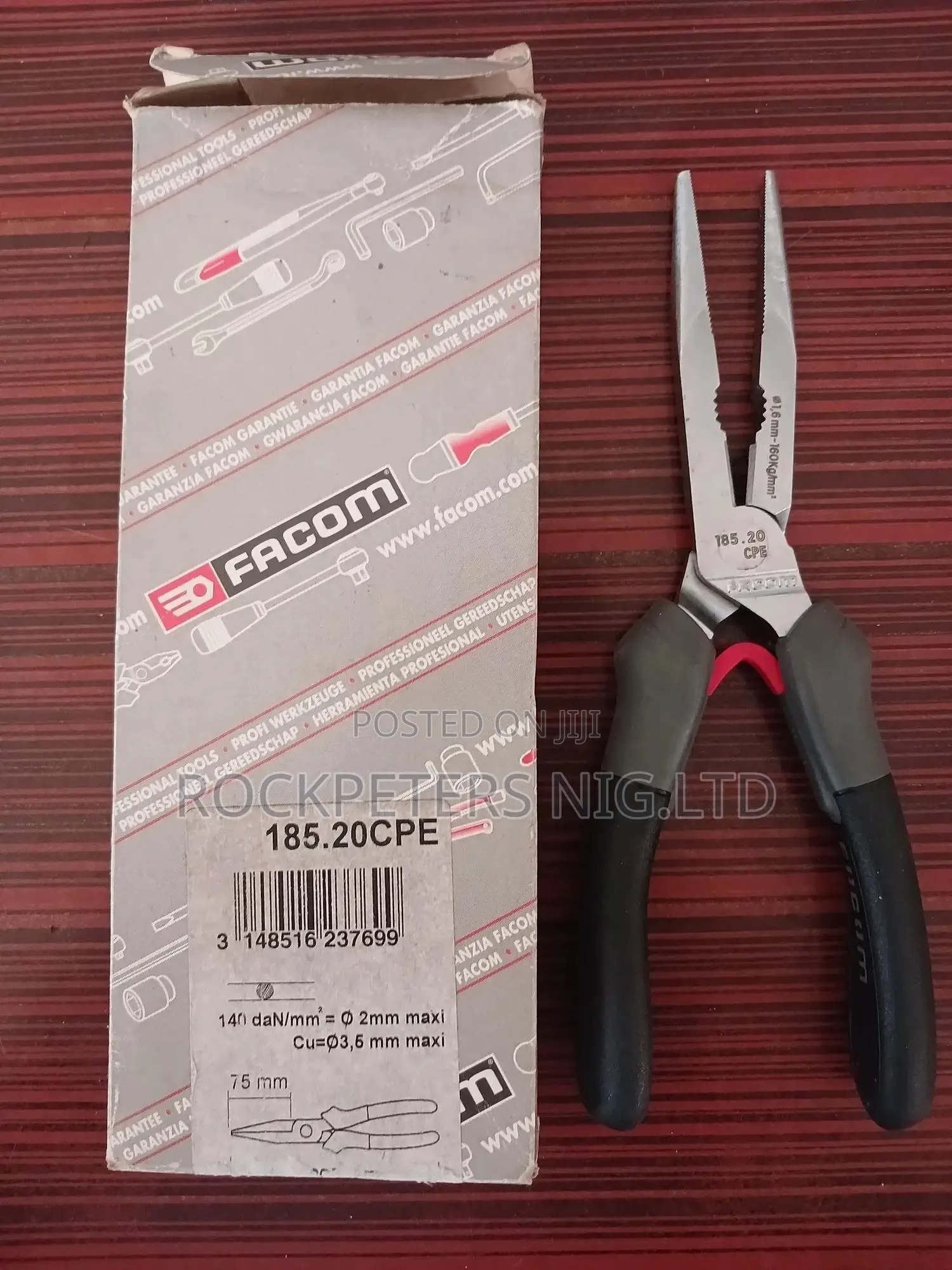 FACOM 185.20CPE Long Half-Round Nose Plier, 200mm