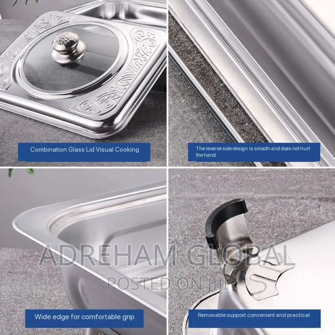 34by28cm Table Top Chaffing Dish With Glass/Stainless Cover