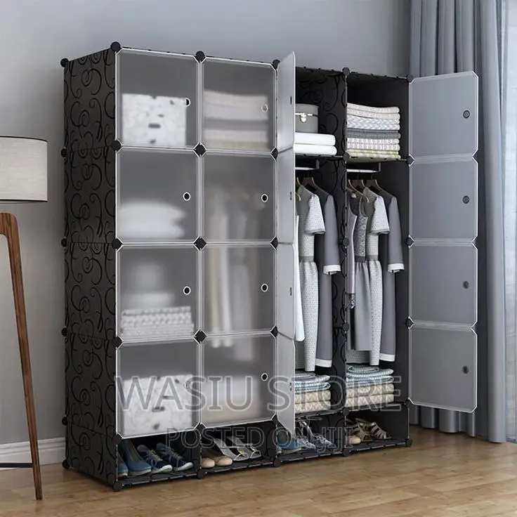 4 Partition Portable Closet, Plastic Wardrobe With Door