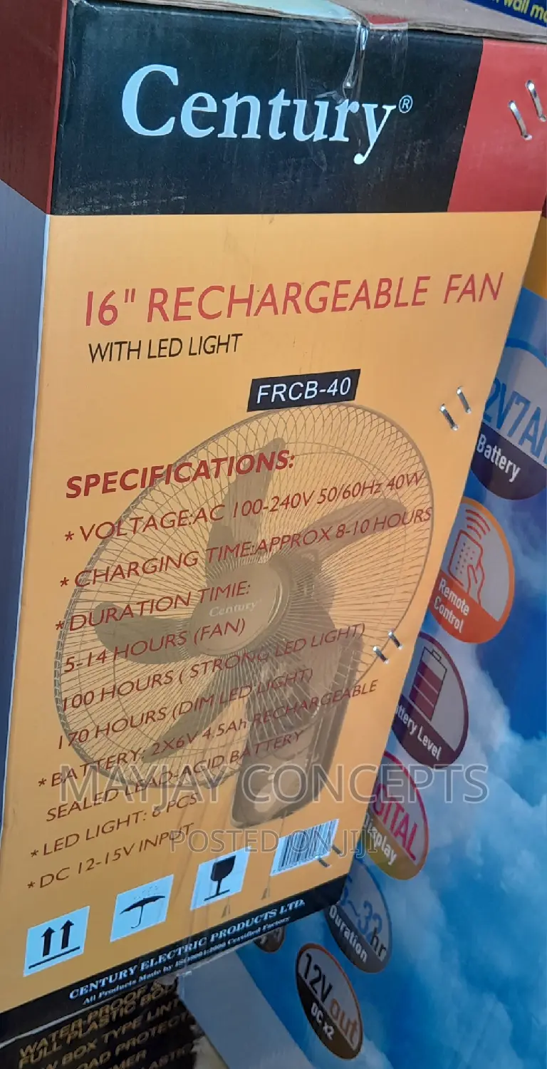 3in1 16" Century Rechargeable Ac/Dc Wall Fan-supports Solar