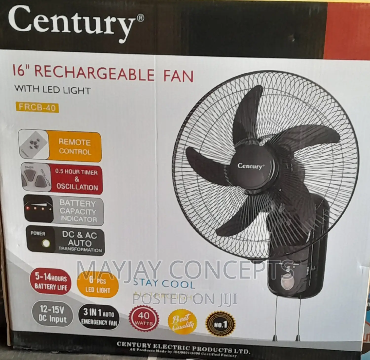 3in1 16" Century Rechargeable Ac/Dc Wall Fan-supports Solar