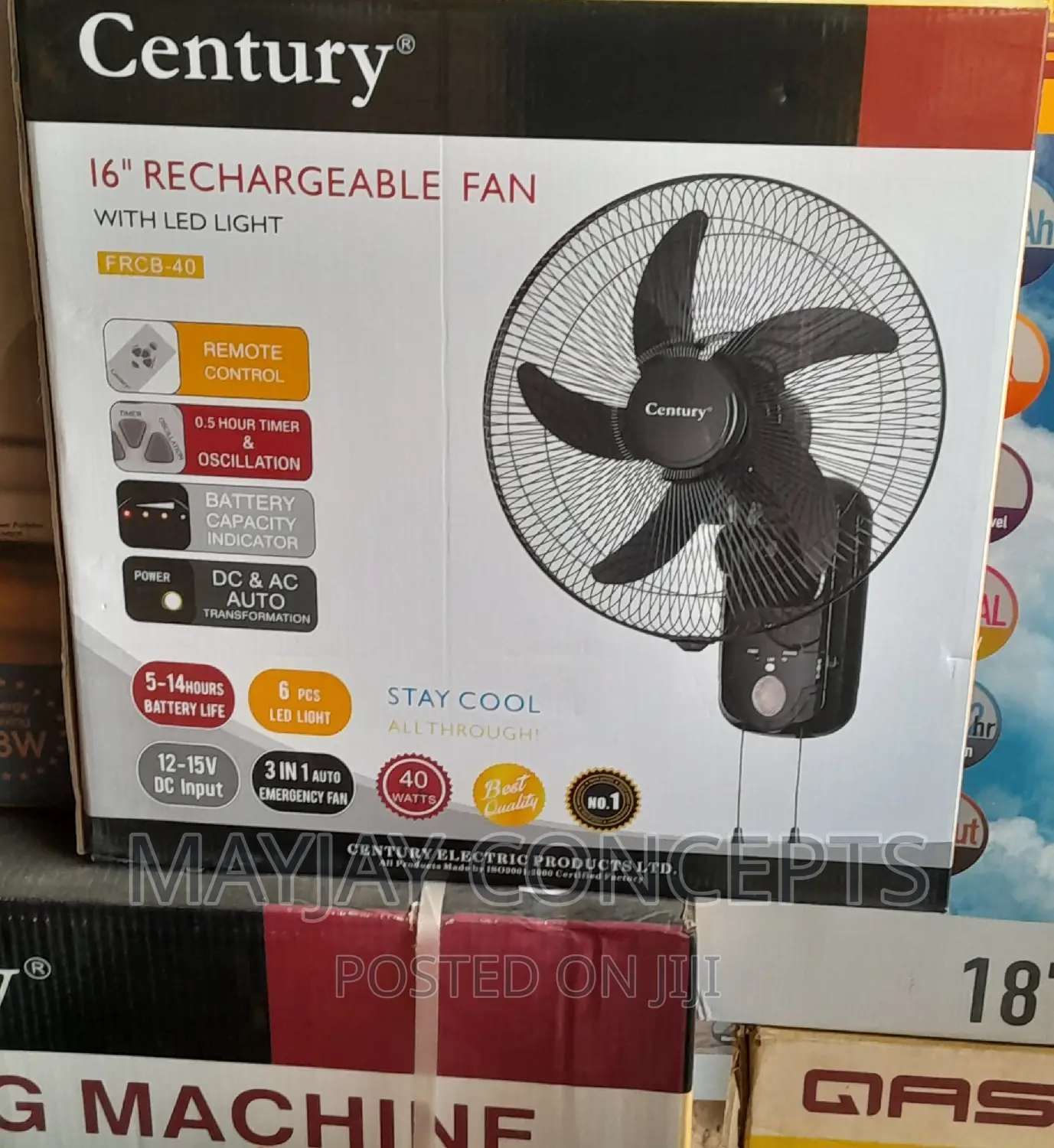 3in1 16" Century Rechargeable Ac/Dc Wall Fan-supports Solar
