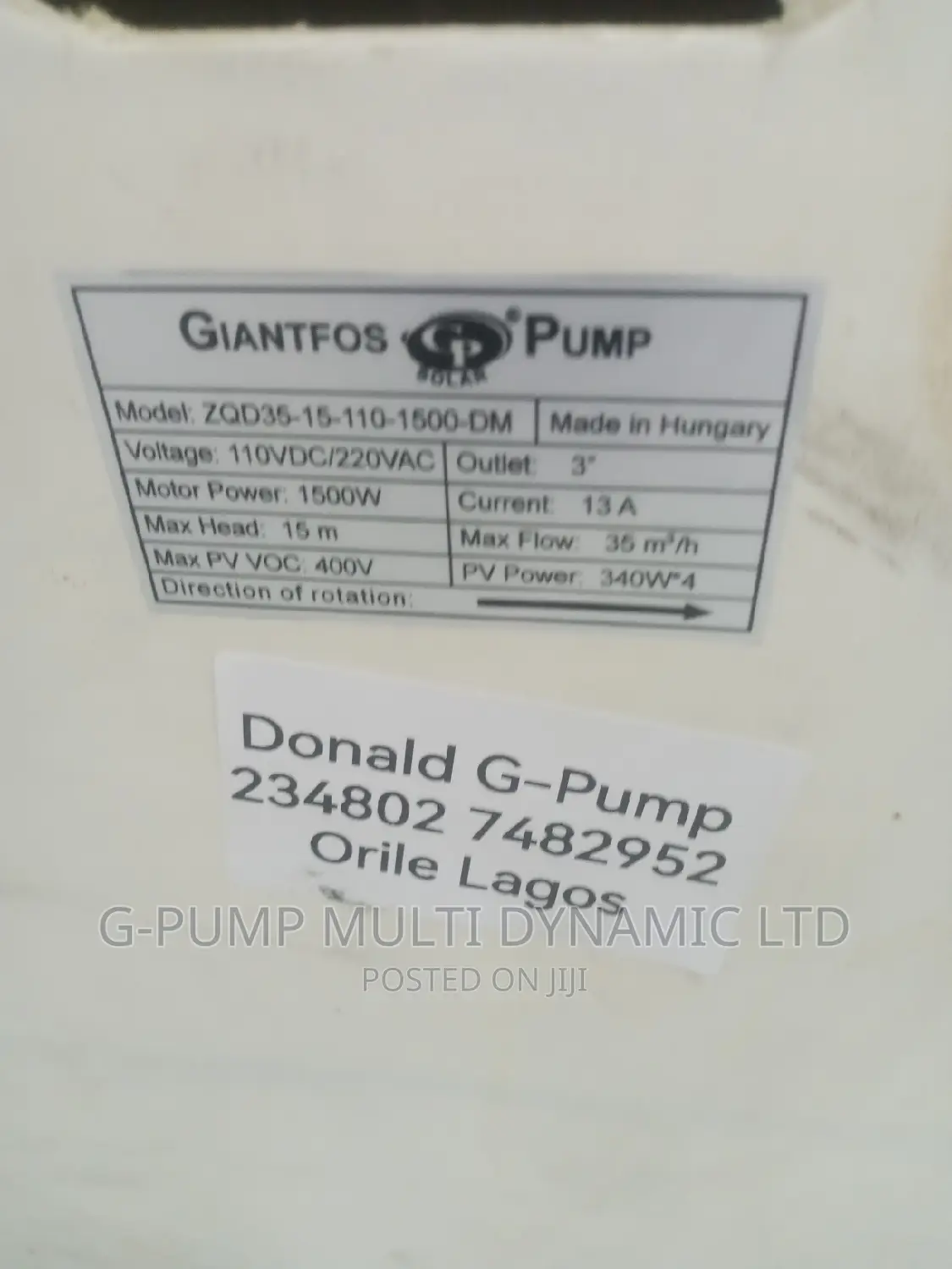 Giantfos Solar Surface Pump Ac Dc 3" of 1500watts Irrigation