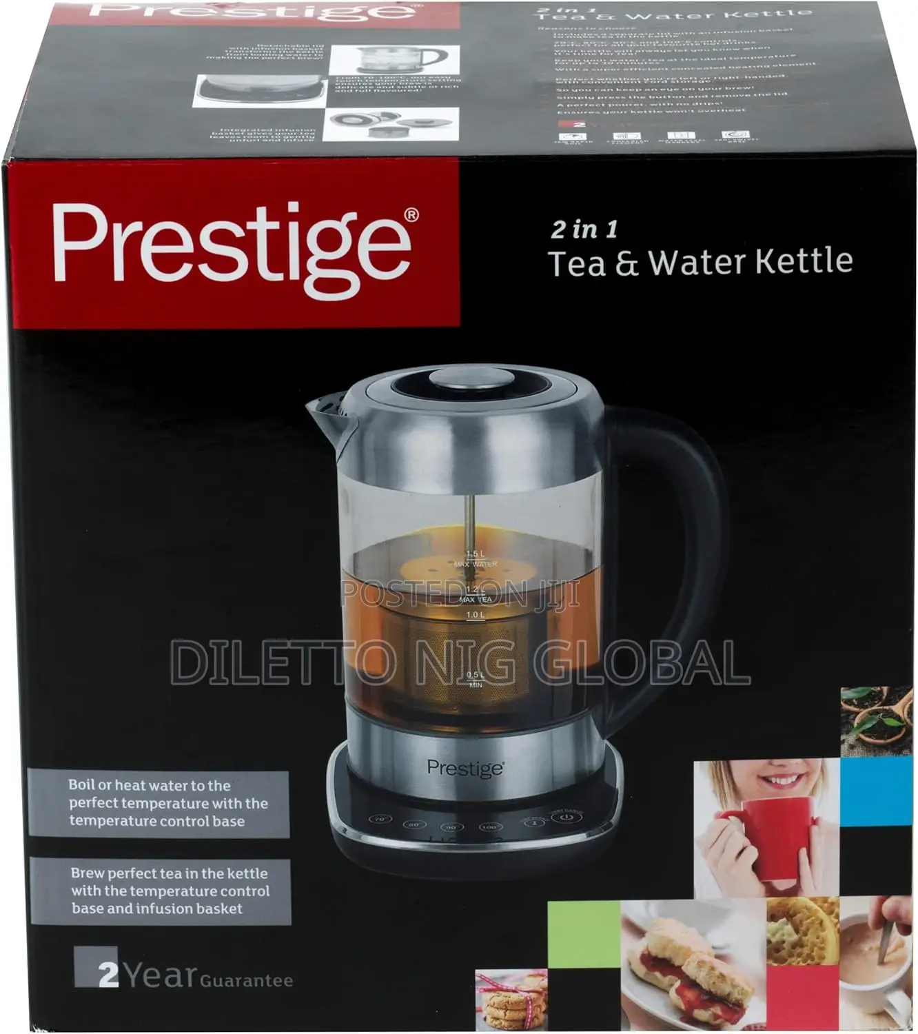 Prestige 2 in 1 Tea and Water Glass Kettle With Digital Base