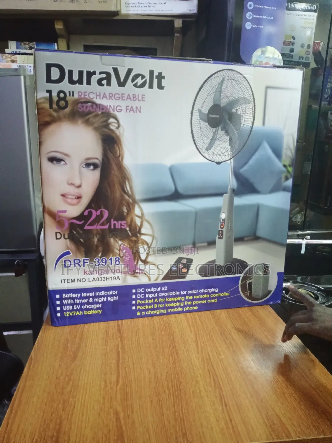 18" Duravolt Rechargeable Standing Fan With Five Blades.