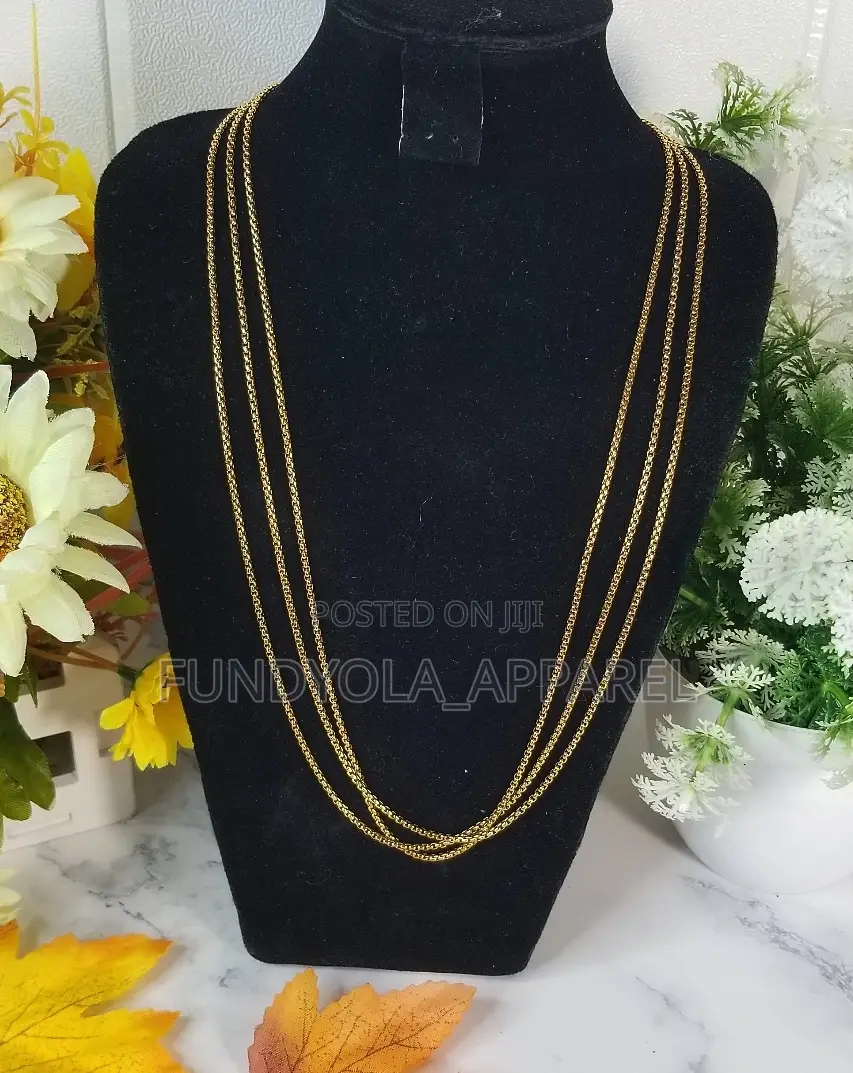 Round Pearl Steel Gold Long Chain