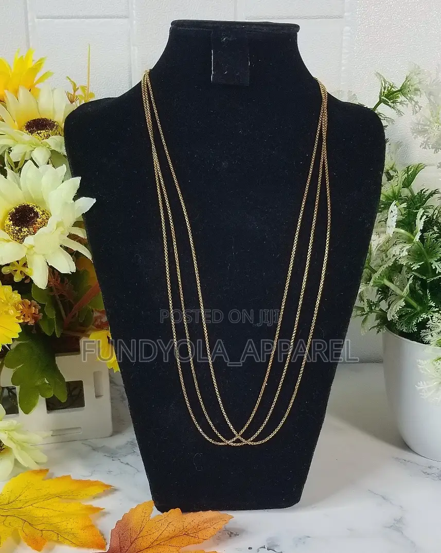 Round Pearl Steel Gold Long Chain