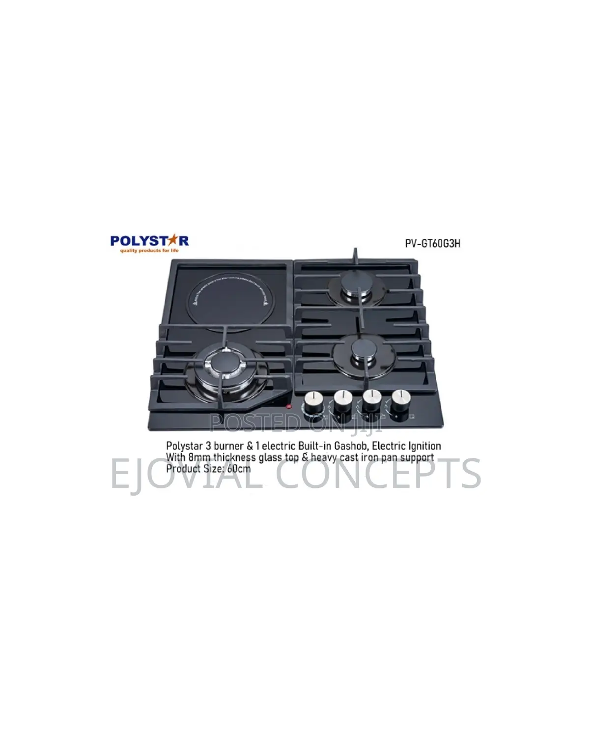 Polystar 3 Burner 1 Electric Built-in Gas Hob