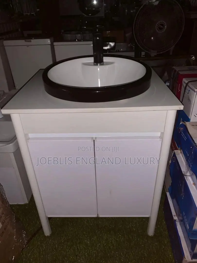 60cm PVC Cabinet With Counter Top Basin White and Black