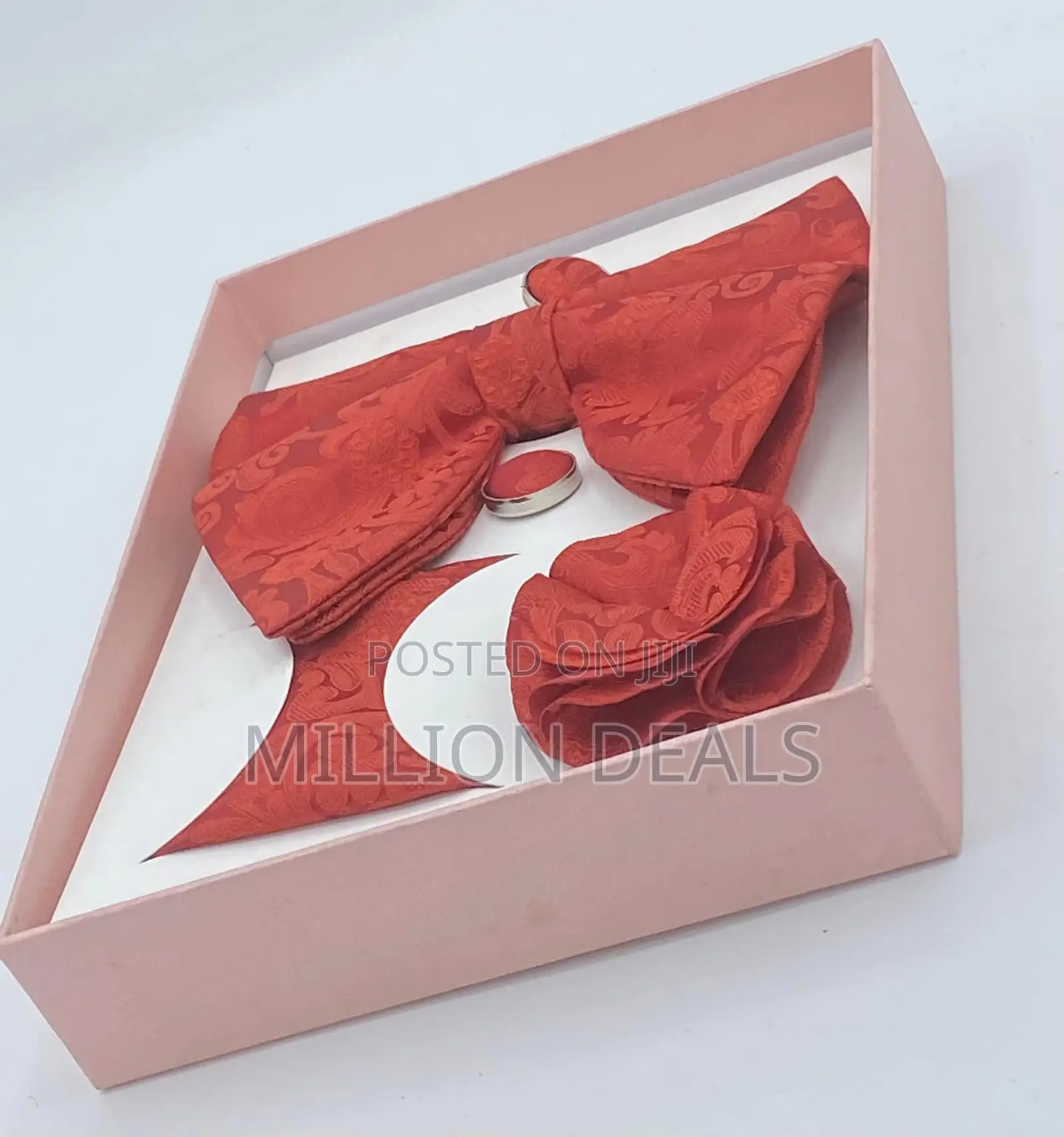 Red Stylish Pattern Men's Unique Bow Tie Set